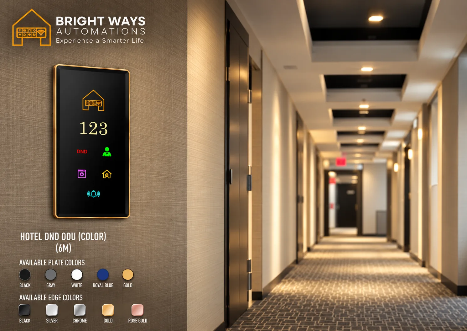 Hotel DND room status panels installed outside and inside a guest room